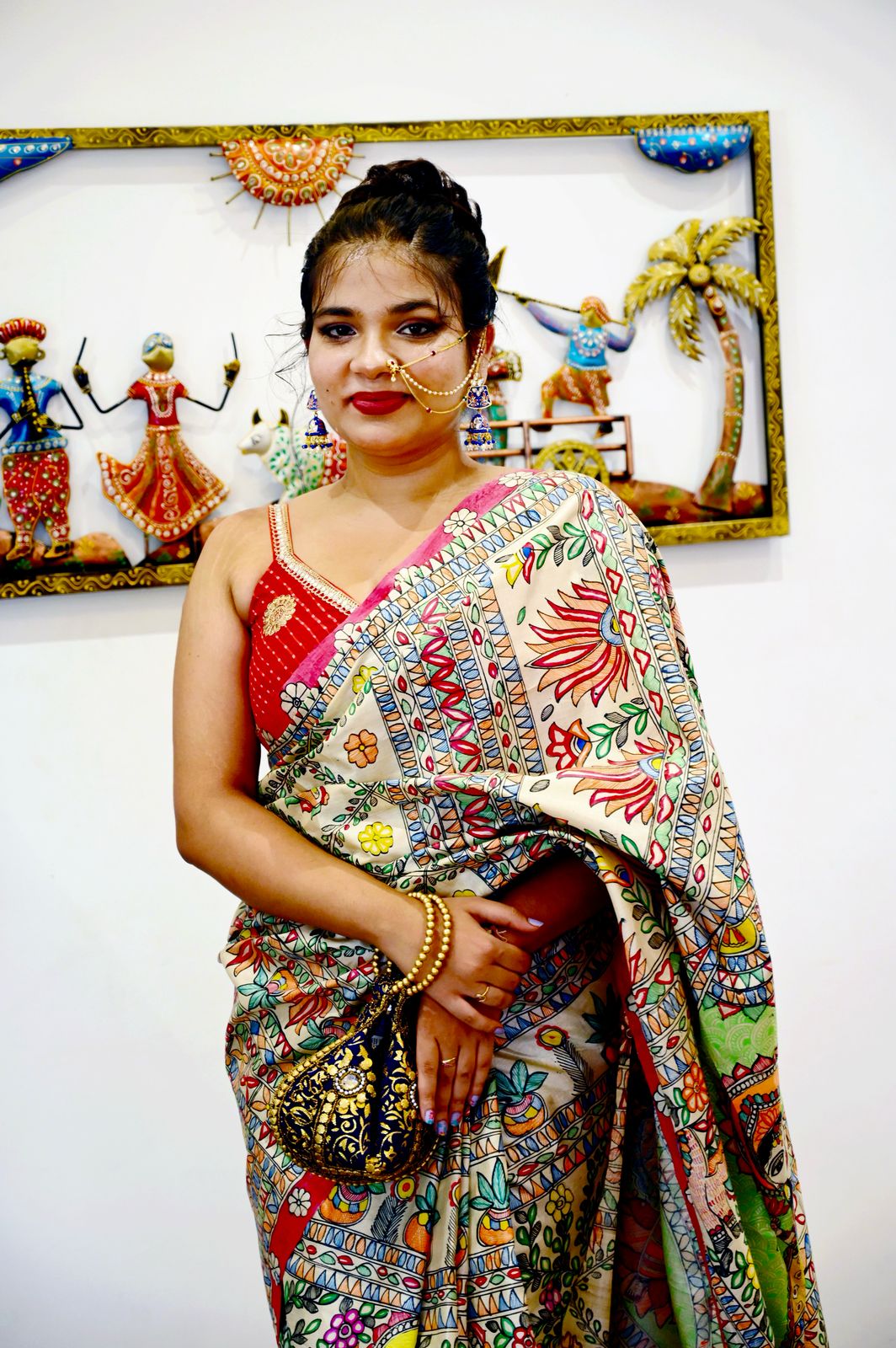 Lord Ganesha & Maa Lakshmi theam based painted saree