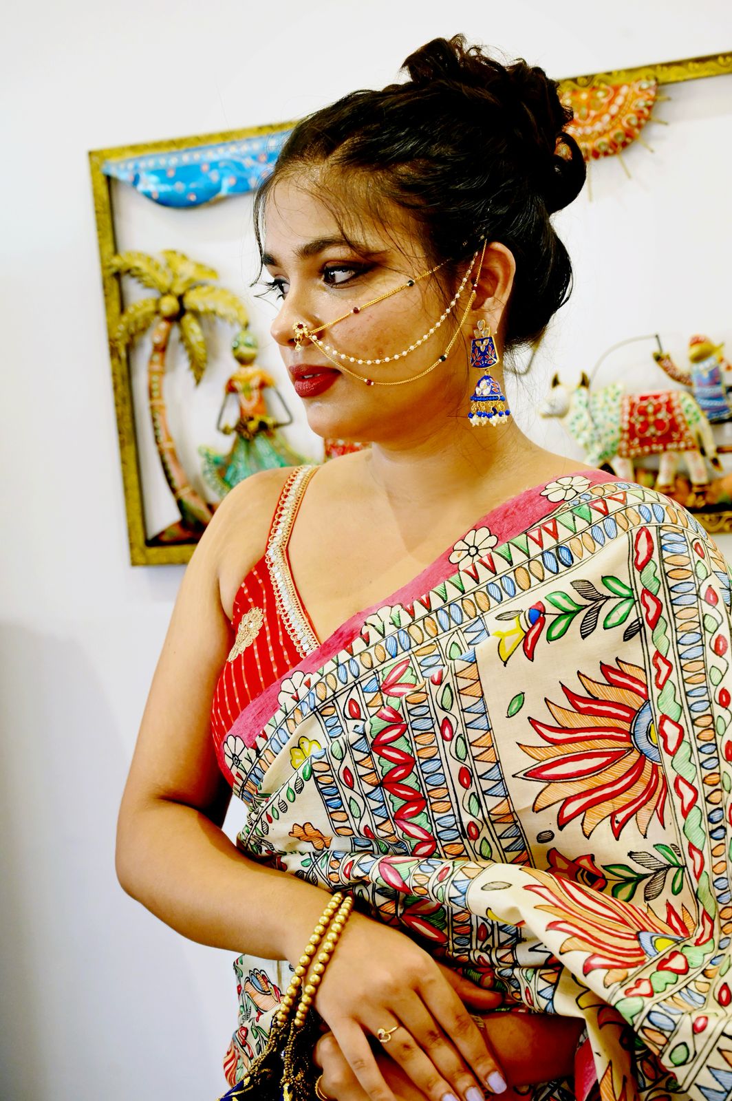 Lord Ganesha & Maa Lakshmi theam based painted saree
