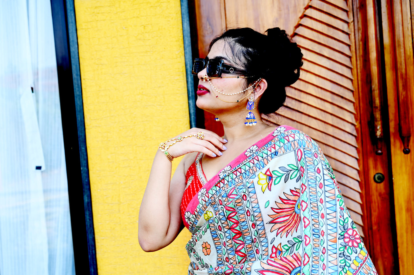 Madhubani Ganesh-Lakshmi Kosa Silk Saree with customised two set  Blouse Piece