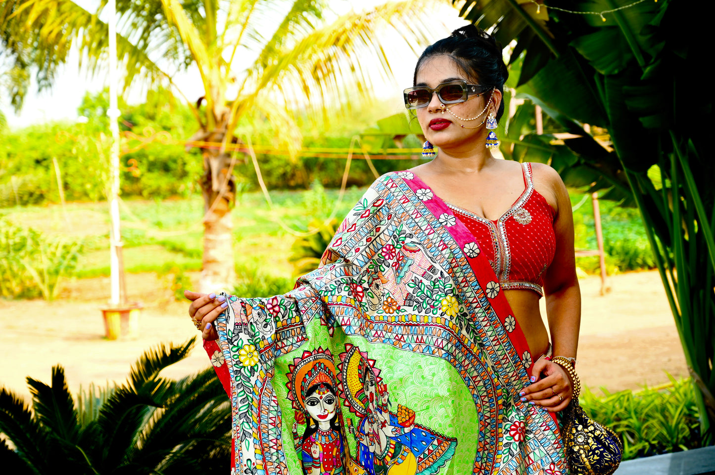 Madhubani Ganesh-Lakshmi Kosa Silk Saree with customised two set  Blouse Piece